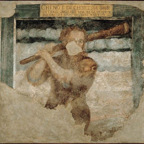 Affresco dell'Homo Selvadego in Palazzo Grataroli a Oneta